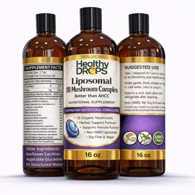 Liposomal 18 mushroom complex liquid supplement in 16 oz bottle