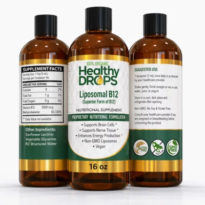 Liposomal vitamin B12 liquid supplement in 16 oz bottle