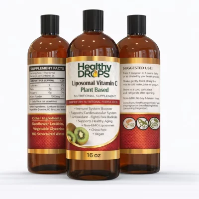 Plant-based liposomal vitamin C liquid supplement in 16 oz bottle