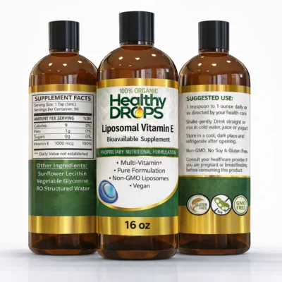 Liposomal vitamin E liquid supplement in 16 oz bottle