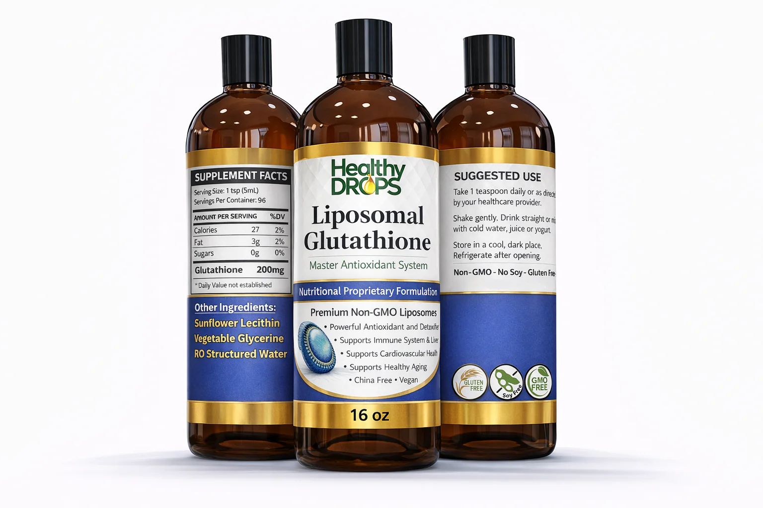 Liposomal glutathione liquid supplement in 16 oz bottle