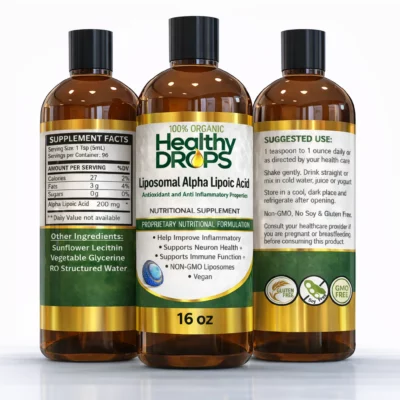 Liposomal alpha lipoic acid liquid supplement in 16 oz bottle