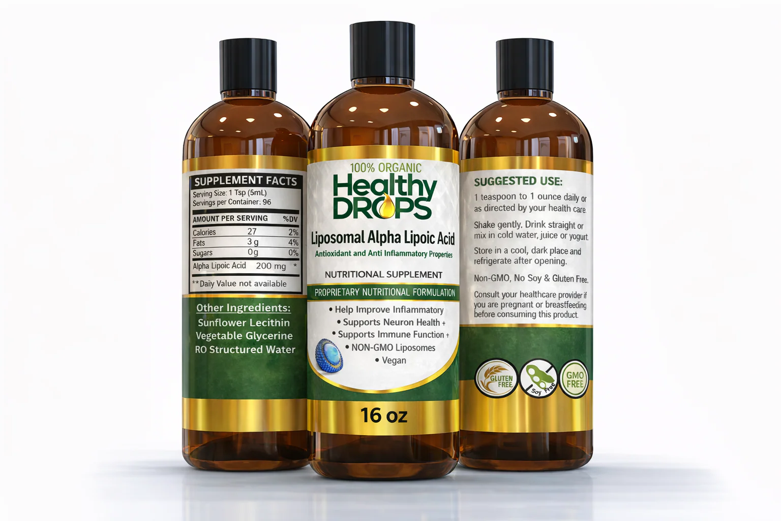 Liposomal alpha lipoic acid liquid supplement in 16 oz bottle