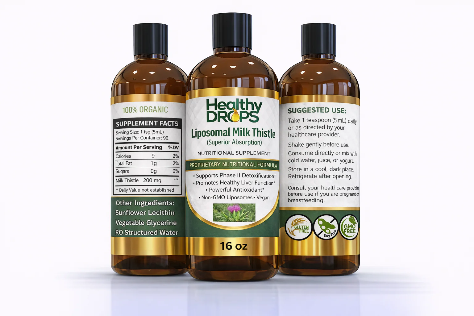 Liposomal milk thistle liquid supplement in 16 oz bottle