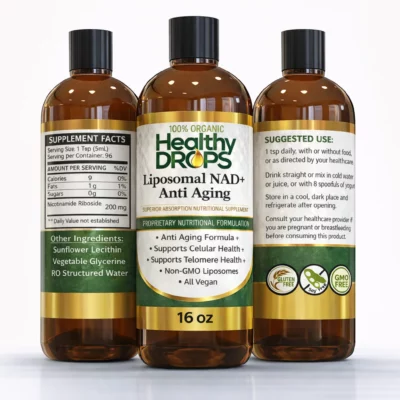 Liposomal NAD+ liquid supplement in 16 oz bottle
