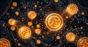 Featured image for the article Liposomal Vitamin C: How It Works and What the Research Says, showing a cross-section illustration of a liposome releasing encapsulated vitamin C molecules through a cell membrane bilayer, with vitamin C molecular structures and research icons in the background.